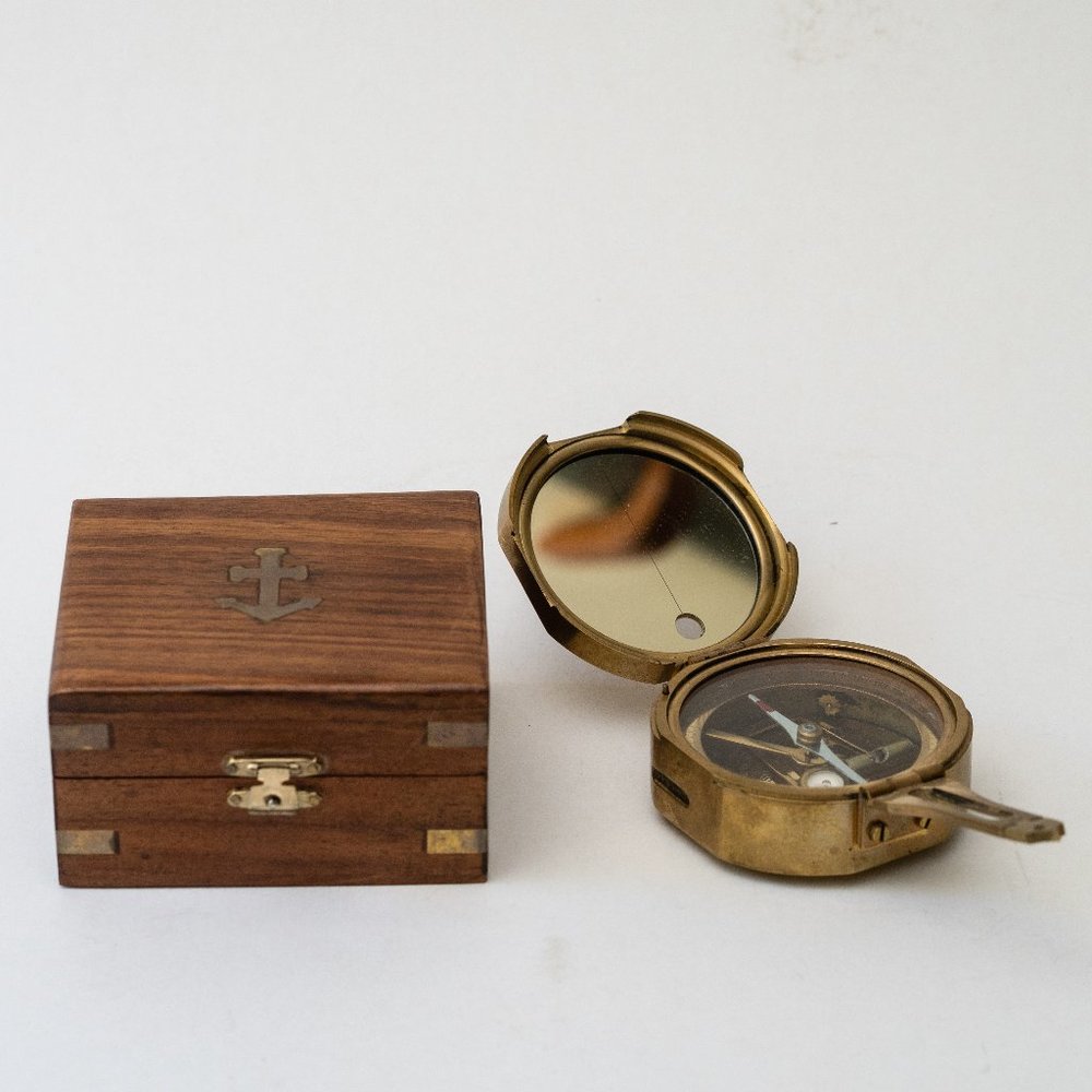 Vintage Stanley London Natural Sine Brass Compass Nautical with Box Excellent